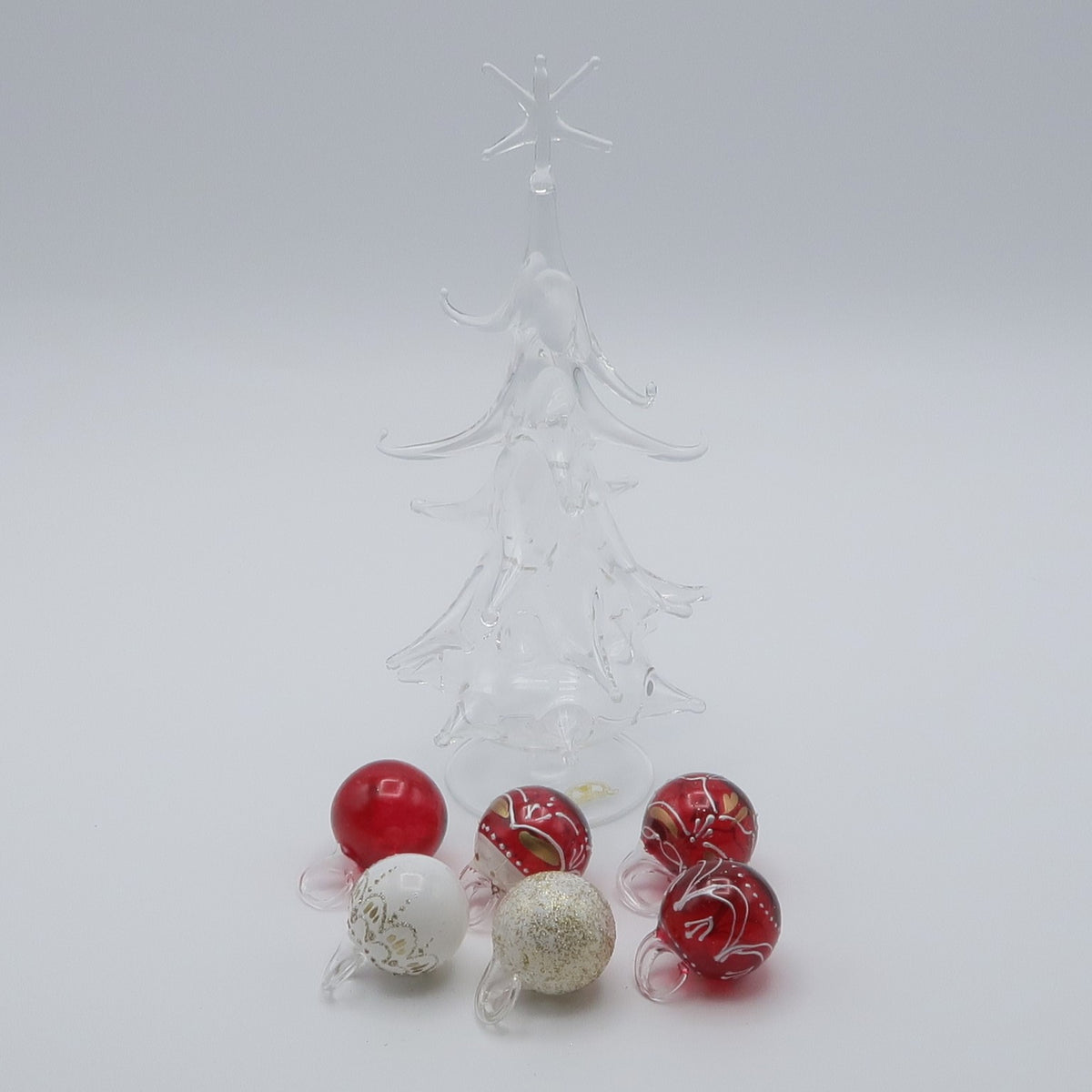 ガラスのクリスマスツリー6玉 レッド&ホワイトラメ