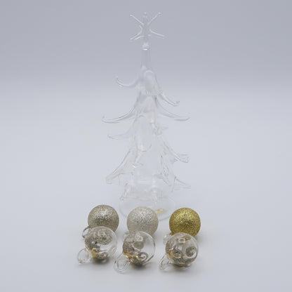 ガラスのクリスマスツリー6玉 ゴールド＆シルバーラメ