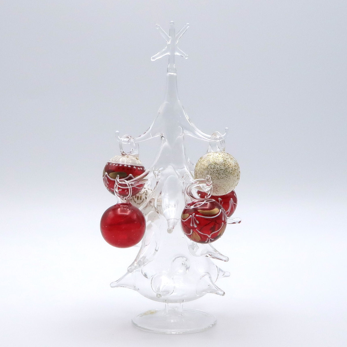 ガラスのクリスマスツリー6玉 レッド＆ホワイトラメ