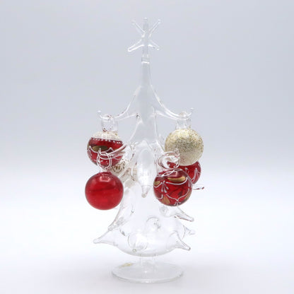 ガラスのクリスマスツリー6玉 レッド＆ホワイトラメ