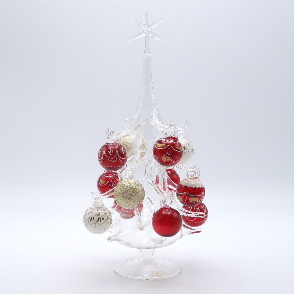 ガラスのクリスマスツリー12玉 レッド＆ホワイトラメ
