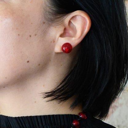 ピアス　ORO／ROSSO　ボタン型　艶あり