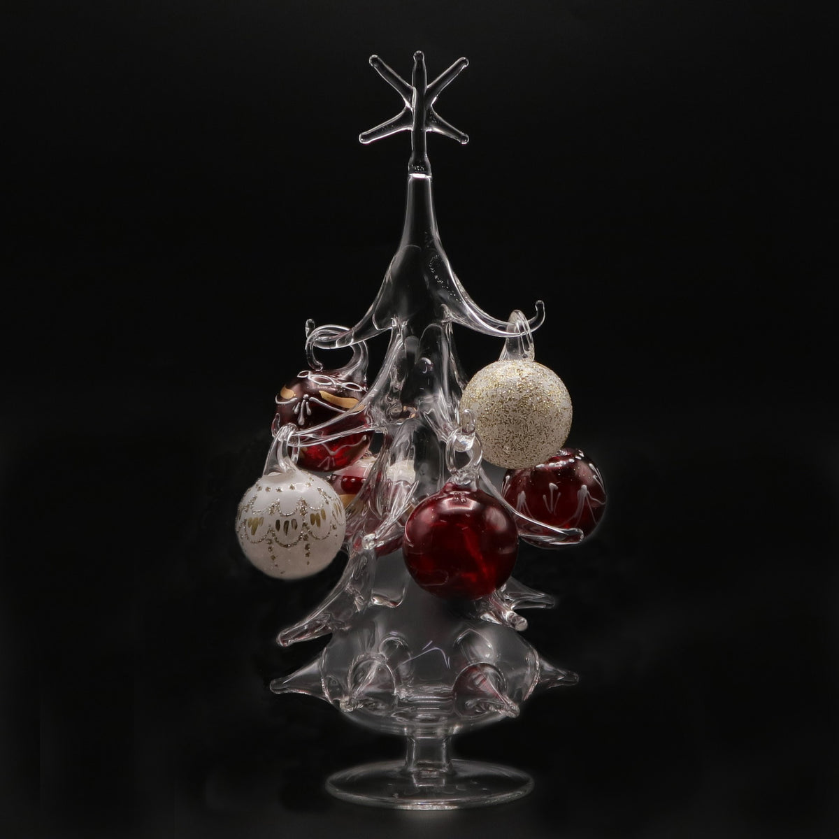 ガラスのクリスマスツリー6玉 レッド＆ホワイトラメ